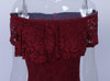 Burgundy Floral Lace Ruffle Pleated Off Shoulder Homecoming Wedding Elegant Skater Midi Dress