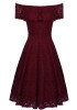 Burgundy Floral Lace Ruffle Pleated Off Shoulder Homecoming Wedding Elegant Skater Midi Dress