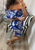 Blue Floral Print Boat Neck Short Sleeve Fashion Midi Dress Blue Floral Print Boat Neck Short Sleeve Fashion Midi Dress