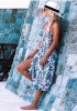 Blue Floral Print Backless Tie Back Halter Neck Slit Bohemian Midi Dress Blue Floral Print Backless Tie Back Halter Neck Slit Bohemian Midi Dress