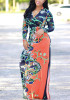 Orange Floral Print Belt V-neck Slits On Both Sides Bohemian Beach Midi Dress Orange Floral Print Belt V-neck Slits On Both Sides Bohemian Beach Midi Dress