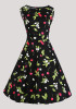 Black Floral Print Draped Bodycon Tutu Vintage Party Midi Dress