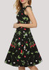 Black Floral Print Draped Bodycon Tutu Vintage Party Midi Dress