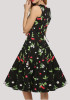 Black Floral Print Draped Bodycon Tutu Vintage Party Midi Dress