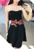 Black Floral Irregular Bandeau Zipper Sleeveless Mini Dress