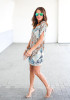 Casual New Women White Floral Print Irregular Chiffon Round Neck Mini Dress