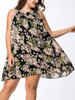 Casual Round Neck Floral Coin Printed Chiffon Plus Size Flared Dress