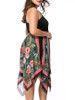 Casual Empire Spaghetti Strap Asymmetric Hem Floral Plus Size Flared Dress