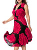 Casual Deep V-Neck Color Block Floral Swing Plus Size Maxi Dress