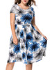 Casual Round Neck Drawstring Floral Printed Midi Plus Size Flared Dress