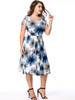 Casual Round Neck Drawstring Floral Printed Midi Plus Size Flared Dress