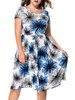 Casual Round Neck Drawstring Floral Printed Midi Plus Size Flared Dress