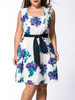 Casual Courtly Square Neck Floral Printed Plus Size Flared Dress