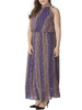 Casual Crew Neck Chiffon Plus Size Maxi Dress In Floral Vertical Striped