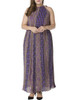 Casual Crew Neck Chiffon Plus Size Maxi Dress In Floral Vertical Striped