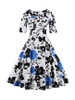 Casual Vintage Sweet Heart Floral Printed Plus Size Flared Dress