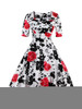 Casual Vintage Sweet Heart Floral Printed Plus Size Flared Dress