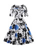 Casual Vintage Sweet Heart Floral Printed Plus Size Flared Dress