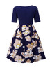 Casual Round Neck Exquisite Floral Printed Plus Size Flared Dress