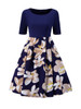 Casual Round Neck Exquisite Floral Printed Plus Size Flared Dress