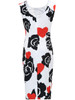 Casual Round Neck Slit Floral Heart Printed Bodycon Dress