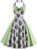 Casual Captivating Halter Bowknot Color Block Floral Skater Dress