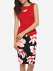 Casual Asymmetric Neckline Cotton Color Block Floral Patchwork Printed Bodycon-dress