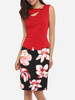 Casual Asymmetric Neckline Cotton Color Block Floral Patchwork Printed Bodycon-dress