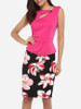 Single Button Asymmetric Neckline Cotton Color Block Floral Hollow Out Printed Bodycon-dress