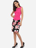 Single Button Asymmetric Neckline Cotton Color Block Floral Hollow Out Printed Bodycon-dress