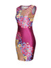 Celebrity Floral Houndstooth Round Neck Bodycon Dress