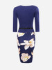 Casual Asymmetric Neckline Floral Printed Patchwork Bodycon Dress