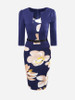Casual Asymmetric Neckline Floral Printed Patchwork Bodycon Dress