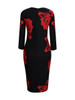 Casual Graceful Square Neck Color Block Floral Bodycon Dress