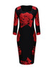 Casual Graceful Square Neck Color Block Floral Bodycon Dress