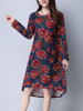 Casual Round Neck Slit Pocket High-Low Floral Printed Shift Dress