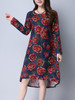 Casual Round Neck Slit Pocket High-Low Floral Printed Shift Dress