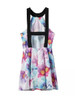 Casual Crew Neck Back Hole Floral Printed Skater Dress