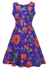 Casual Round Neck Belt Floral Printed Vintage Skater Dress