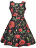 Casual Round Neck Belt Floral Printed Vintage Skater Dress