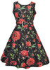 Casual Round Neck Belt Floral Printed Vintage Skater Dress