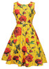 Casual Round Neck Belt Floral Printed Vintage Skater Dress