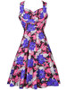 Casual Pleated Bodice Sweet Heart Skater Dress In Floral Printed