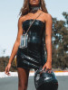 New Black Zipper Bandeau Off Shoulder Patent Leather Backless Latex Bodycon Clubwear Mini Dress New Black Zipper Bandeau Off Shoulder Patent Leather Backless Latex Bodycon Clubwear Mini Dress
