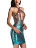 New Blue Cross Cut Out Sequin Halter Neck Backless Bodycon Fashion Clubwear Party Mini Dress