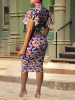 New Red-Yellow Floral Print Cascading Ruffle Belt Bodycon Elegant Party Midi Dress