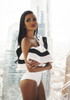 White Patchwork Ruffle Asymmetric Shoulder Irregular Grenadine Bodycon Short Jumpsuit