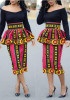 Pink Ruffle Tribal Print Bodycon High Waisted Bohemian Slim Elegant Party Skirt