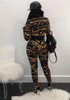 Black Chain Print Zipper Two Piece Bodycon High Waisted Long Jumpsuit