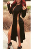 Black Plain Hollow-out Side Slit See-through Bodycon Clubwear Midi Dress